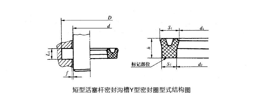 短型活塞桿密封溝槽Y型密封件型式結(jié)構(gòu)圖